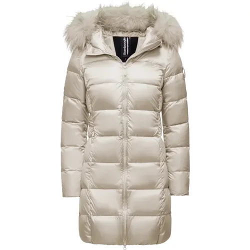 Bright Nylon Hooded Fur Puffer , female, Sizes: XS, 3XL, S, L, XL, 2XL, M - BomBoogie - Modalova