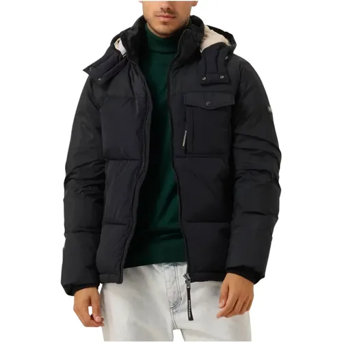 Schwarze gesteppte Jacke mit Kapuze , Herren, Größe: M - Scotch & Soda - Modalova