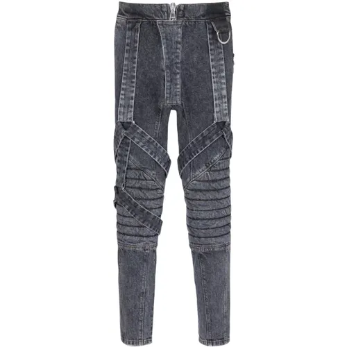 Cotton slim-fit jeans with straps,Schmale Baumwoll-Jeans mit Trägern - Balmain - Modalova