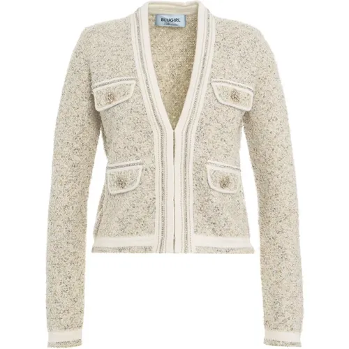 Glitter Jacquard Cardigan with V-Neckline , female, Sizes: M, S, L - Blugirl - Modalova