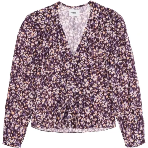 Blumen Crepe Bluse mit V-Ausschnitt , Damen, Größe: 2XS - Isabel Marant Étoile - Modalova