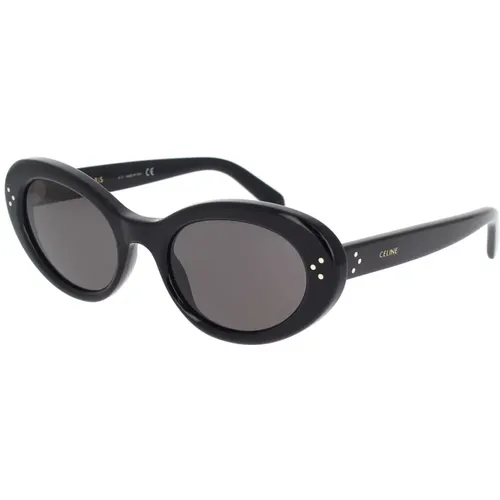 Ovale Sonnenbrille mit schwarzem Acetatrahmen und grauen organischen Gläsern - Celine - Modalova