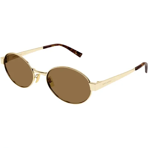 Goldene Sonnenbrille mit Original-Etui , Damen, Größe: 55 MM - Saint Laurent - Modalova