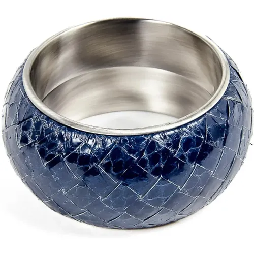 Blaues Leder- und Silberarmband , Damen, Größe: ONE Size - Bottega Veneta - Modalova