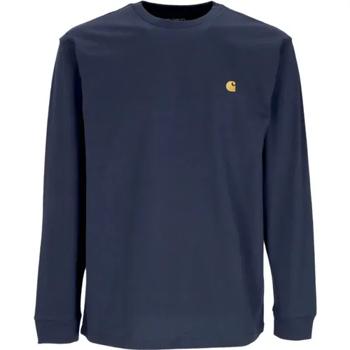 Blau/Gold Chase Langarm T-Shirt , Herren, Größe: S - Carhartt WIP - Modalova