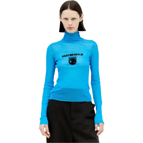 Blauer Earth Mesh Top Logo Stickerei - Jean Paul Gaultier - Modalova