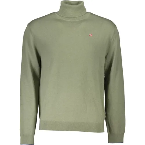 Grüner Pullover mit Langen Ärmeln Besticktes Logo , Herren, Größe: L - Napapijri - Modalova