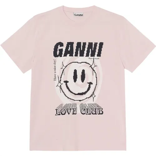 Smiley-Print T-Shirt , Damen, Größe: XS - Ganni - Modalova