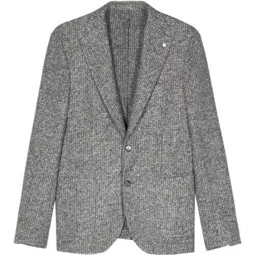 Textured Grey Jacket Notched Lapels , male, Sizes: XL - Luigi Bianchi Mantova - Modalova