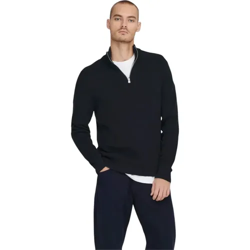 Herren Zip Pullover in Dunkelblau - Only & Sons - Modalova