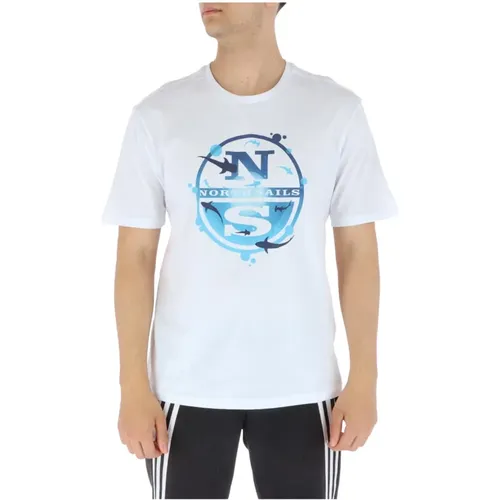 Weißes Print T-Shirt , Herren, Größe: S - North Sails - Modalova
