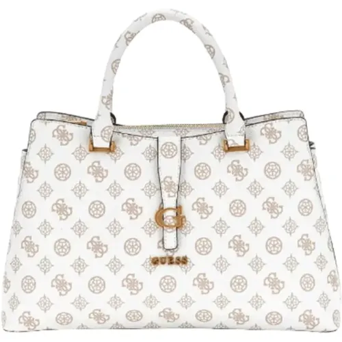 White Rectangular Handbag with Camel Logo Print , female, Sizes: ONE SIZE - Guess - Modalova