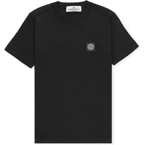 Schwarzes Junior Baumwoll T-Shirt mit Logo Patch - Stone Island - Modalova
