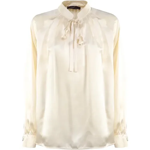 Silk Satin Bow Shirt Ivory , female, Sizes: XS, M - Max Mara - Modalova