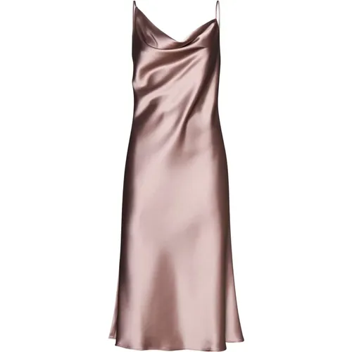 Satin-Finish Drapierter Kleid , Damen, Größe: M - Blanca Vita - Modalova