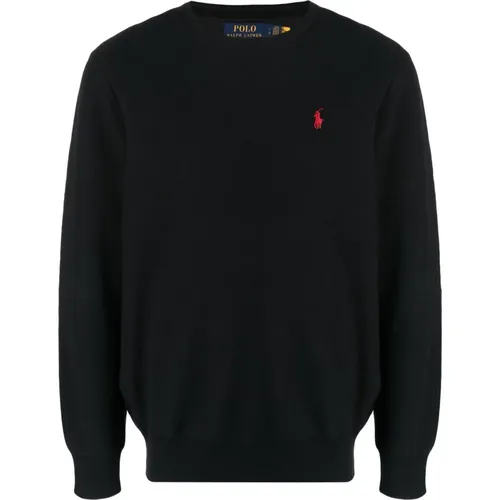 Schwarzer Baumwoll Langarm Pullover , Herren, Größe: L - Polo Ralph Lauren - Modalova