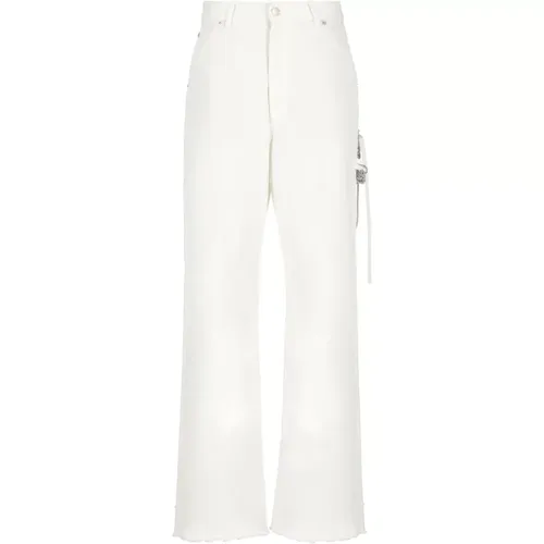 Weiße Baumwollhose mit Glasdetail,Weiße Jeans mit weitem Bein und kristallverziertem Ketten-Detail - Darkpark - Modalova