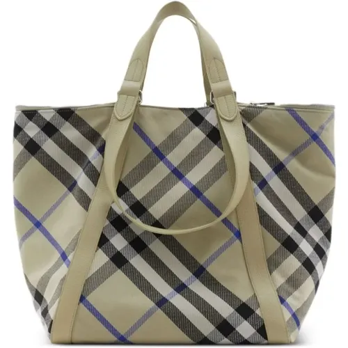 Gray Checkered Canvas Tote Bag , female, Sizes: ONE SIZE - Burberry - Modalova