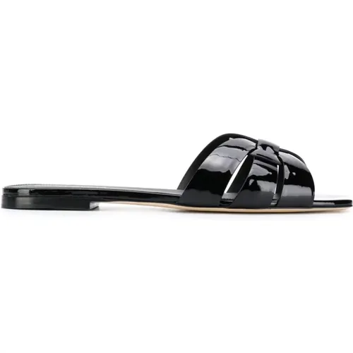 Patent Leather Tribute Flat Sandals , female, Sizes: 4 1/2 UK, 3 1/2 UK, 3 UK, 8 UK, 2 UK, 5 UK, 4 UK, 5 1/2 UK - Saint Laurent - Modalova