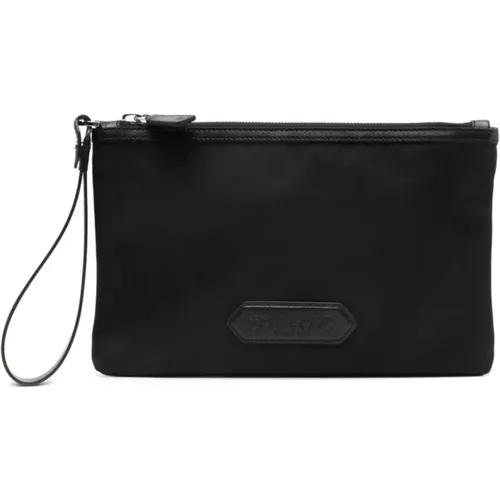 Nylon Clutch with Leather Trim and Silver Hardware , male, Sizes: ONE SIZE - Tom Ford - Modalova