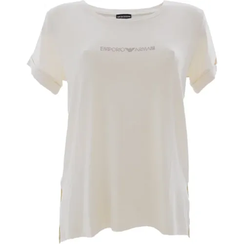 Studded Logo Fluid T-Shirt , Damen, Größe: S - Emporio Armani - Modalova