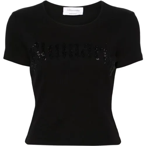 Schwarzes Rhinestone T-Shirt - Blumarine - Modalova