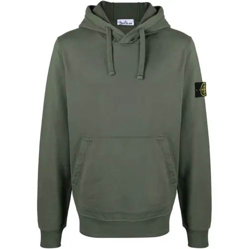 Klassischer Grüner Baumwollhoodie mit Abnehmbarem Kompassabzeichen , Herren, Größe: 2XL - Stone Island - Modalova