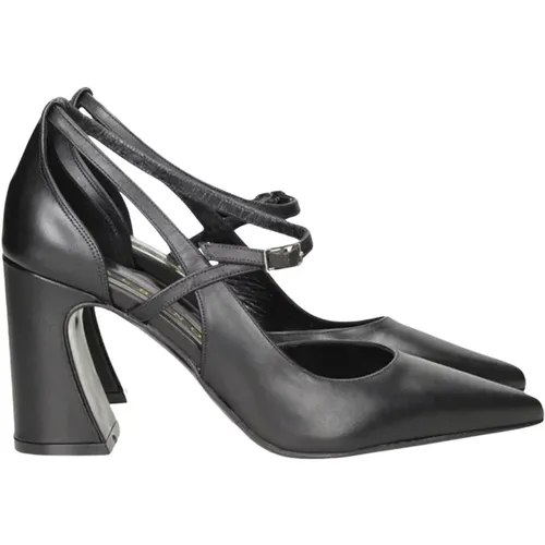 Schwarze Leder High Heel Sandale , Damen, Größe: 39 EU - Albano - Modalova