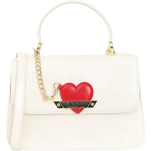 Ivory Handbag with Heart Charm , female, Sizes: ONE SIZE - Love Moschino - Modalova