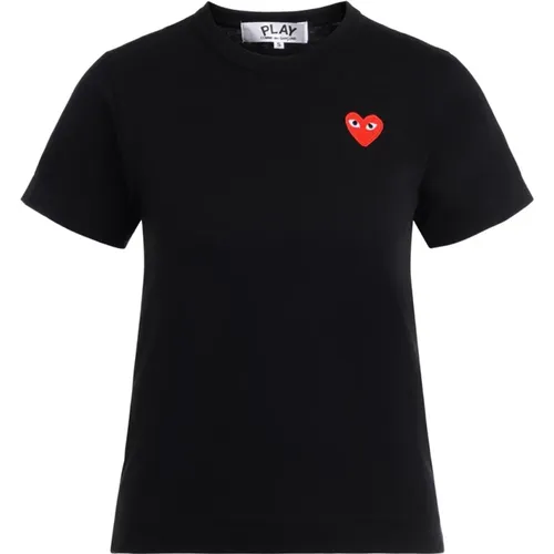 Schwarzes T-Shirt mit Herzdruck für Damen , Damen, Größe: M - Comme des Garçons Play - Modalova