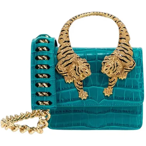 Exotic Serpent Embossed Tiger Handbag , female, Sizes: ONE SIZE - Roberto Cavalli - Modalova