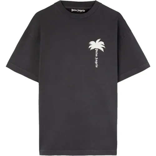 Graues T-Shirt mit tropischem Print , Herren, Größe: M - Palm Angels - Modalova