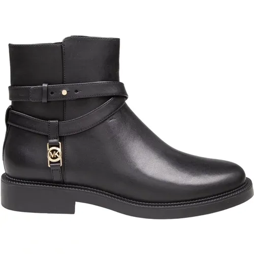 Schwarze Leder Stiefeletten Runde Zehe , Damen, Größe: 38 1/2 EU - Michael Kors - Modalova