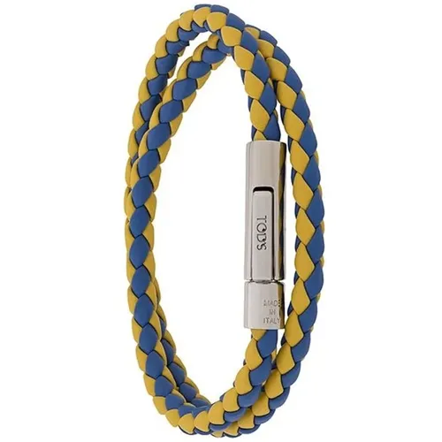 Yellow Blue Silver Leather Woven Wrap Bracelet , male, Sizes: ONE SIZE - TOD'S - Modalova