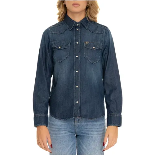 Denim Bluse mit Druckknopfverschluss , Damen, Größe: 2XS - Liu Jo - Modalova