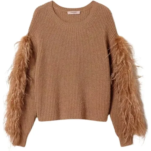 Wool Blend Sweater with Feathers , female, Sizes: XS, M - Twinset - Modalova