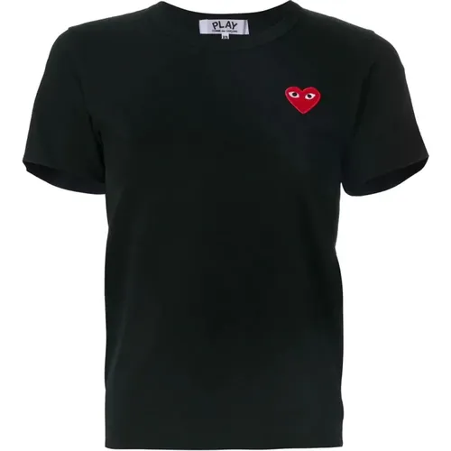 Schwarzes Heart Logo T-Shirt,T-Shirt mit gesticktem Herzlogo - Comme des Garçons Play - Modalova