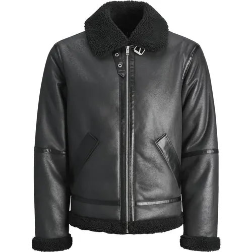 Aviator Lederjacke mit Teddyfleece , Herren, Größe: M - jack & jones - Modalova