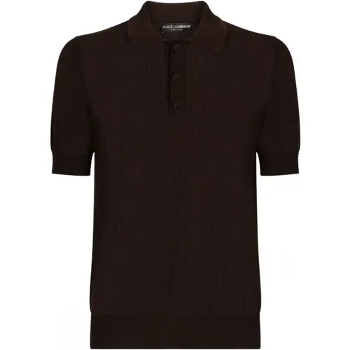 Schokoladenbraunes Gestricktes Polo-Shirt , Herren, Größe: XL - Dolce & Gabbana - Modalova
