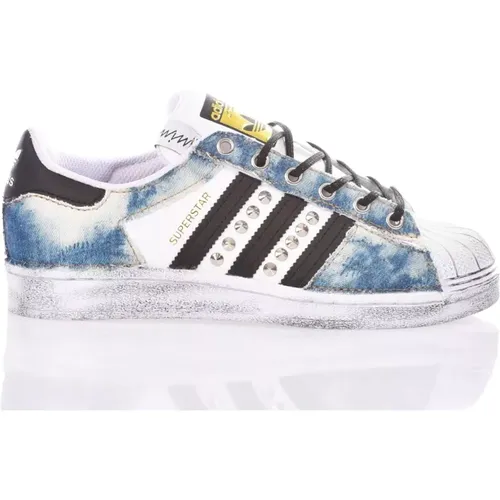 Handmade Blue White Sneakers , male, Sizes: 10 2/3 UK, 3 1/3 UK, 8 2/3 UK, 6 UK, 10 UK, 2 2/3 UK, 1 1/2 UK, 9 1/3 UK, 11 1/3 UK, 2 UK, 7 1/3 UK, 6 2/3 - Adidas - Modalova