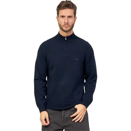 Straight Fit Turtleneck with Zip Collar and Embroidered Logo , male, Sizes: S - Hugo Boss - Modalova