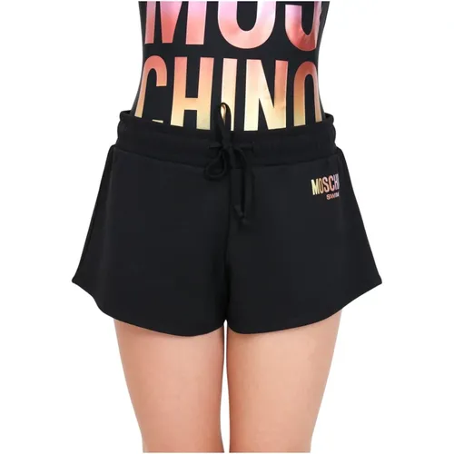Schwarze Shorts mit Logo-Print für Damen , Damen, Größe: M - Moschino - Modalova