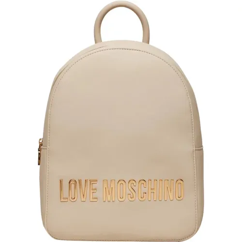 Ivory Synthetischer Rucksack mit Gold Metall Details - Love Moschino - Modalova