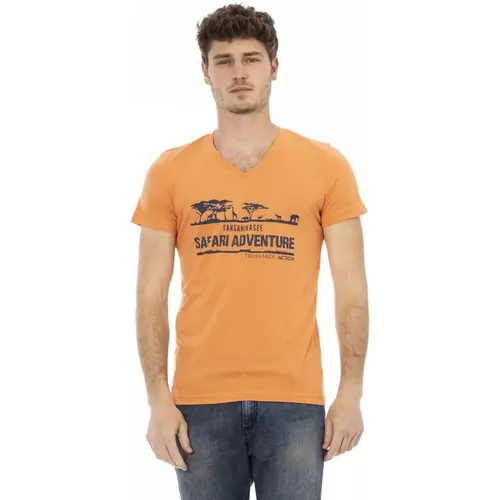 Action V-Ausschnitt T-Shirt , Herren, Größe: 2XL - Trussardi - Modalova