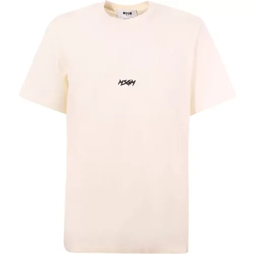 Weißes T-Shirt mit Rundhalsausschnitt und kursivem Logo , Herren, Größe: L - MSGM - Modalova