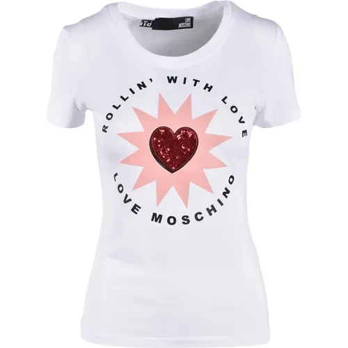 Weiße T-Shirt aus der Collection , Damen, Größe: L - Love Moschino - Modalova