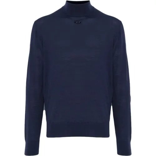 Navy Knit High Neck Sweater , male, Sizes: L, S, XL, M - Diesel - Modalova