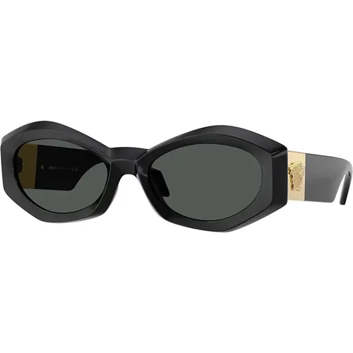 Stilvolle Schwarze Sonnenbrille mit Dunkelgrauen Gläsern , Damen, Größe: 54 MM - Versace - Modalova