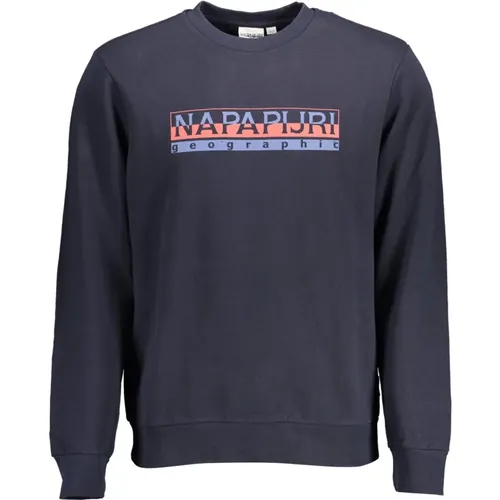 Blauer Sweatshirt Rundhals Druck Logo - Napapijri - Modalova