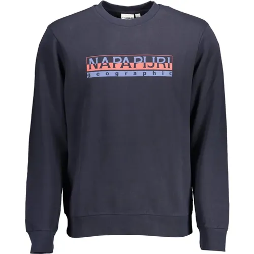 Blauer Sweatshirt Rundhals Druck Logo , Herren, Größe: 2XL - Napapijri - Modalova